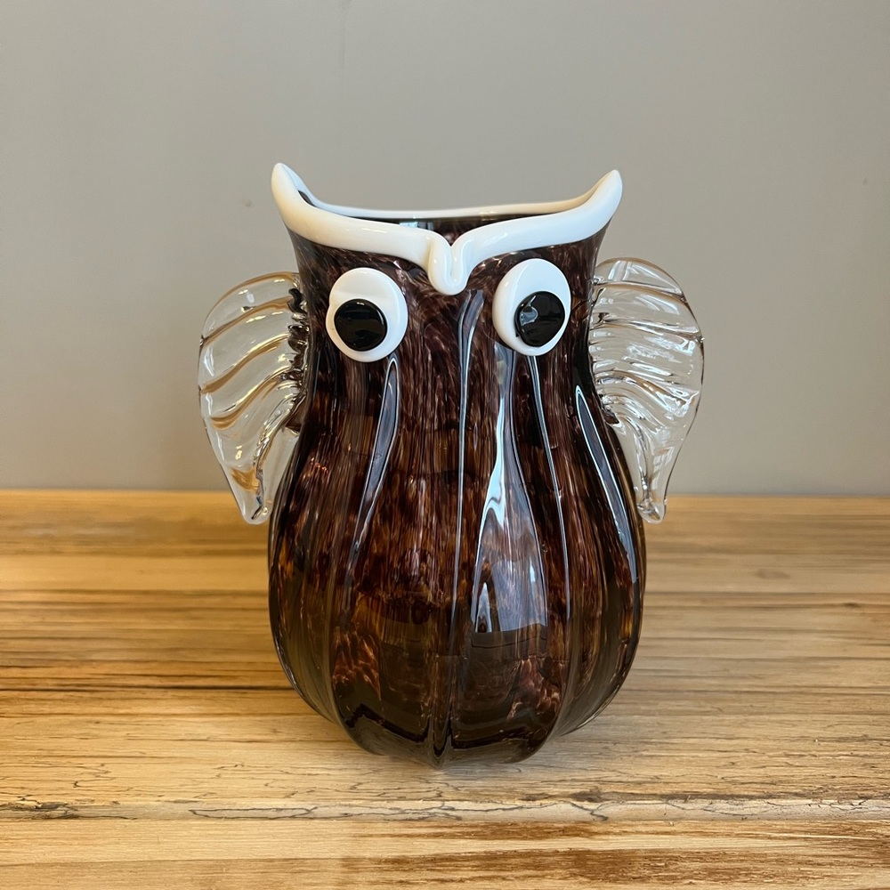 Art Glass Purple Owl Vase